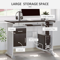 HOMCOM Home Office Workstation Desk, PC Computer Desk with Sliding Keyboard Tray, Storage Drawers, Host Box Shelf, Black Walnut | Aosom UK
