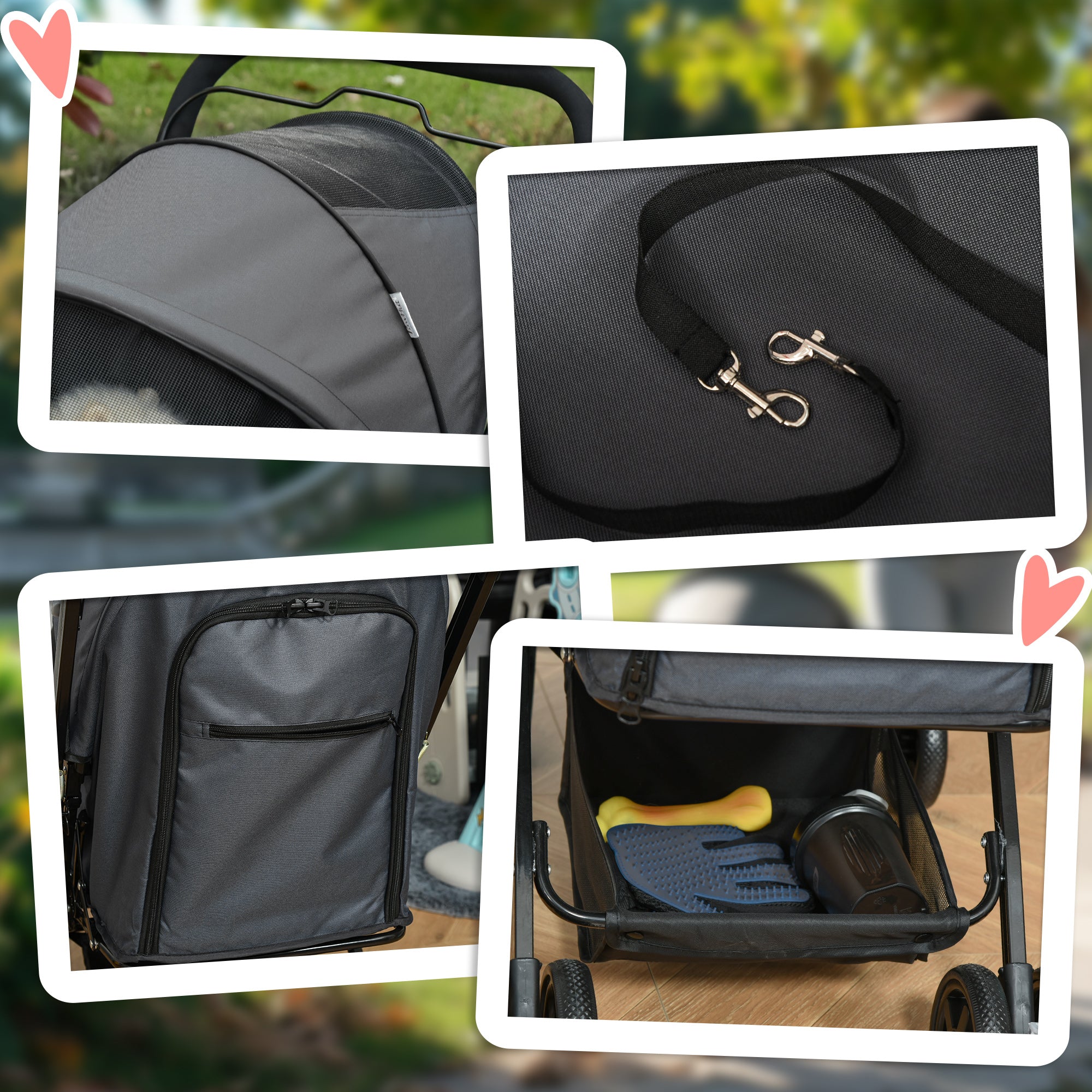 Kozy Pet Stroller Pushchair Foldable Travel Dog Cat Carriage w/ Reversible Handle Brake Basket