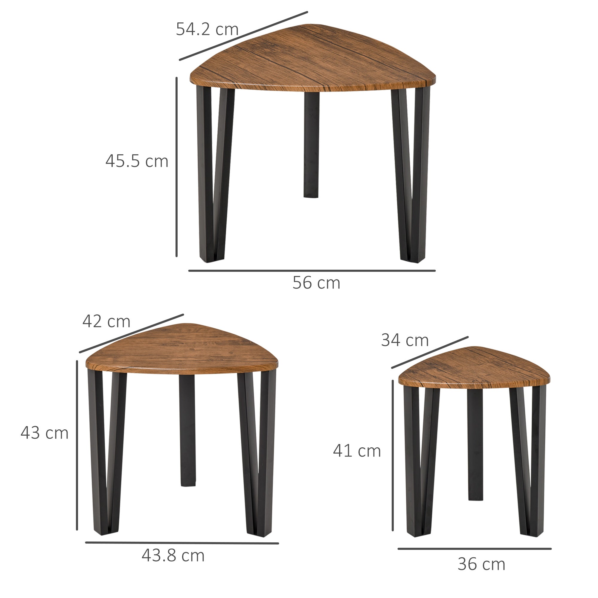 Kozy Nest of Tables, Coffee Table Set of 3, Triangle Nesting Tables with Metal Legs, Industrial End Side Table for Living Room, Walnut Wood Grain