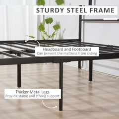 HOMCOM Double Metal Bed Frame with Headboard and Footboard, Solid Bedstead Base, Metal Slat Support, Underbed Storage Space, Black