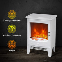 Kozy - Tempered Glass Casing Electric Fireplace, Freestanding Electric Fire with Realistic Flame Effect, Log Burner with Overheat Protection, 950w/ 1850W, White