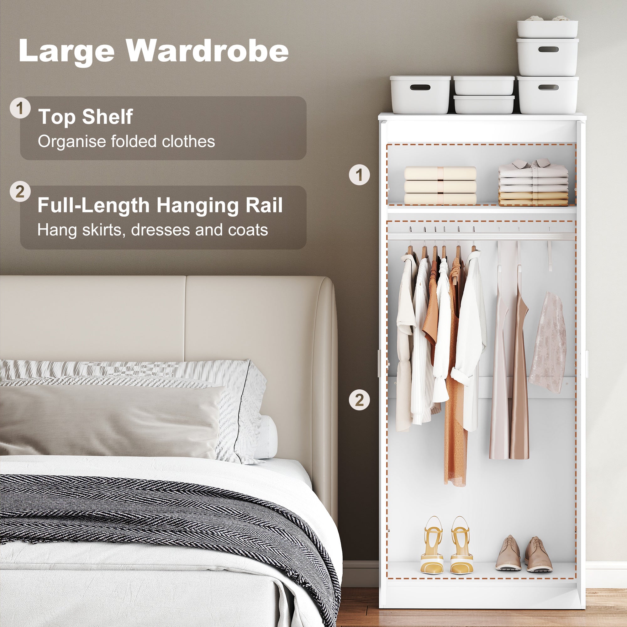 Kozy High Gloss 3 Piece Trio Bedroom Furniture Set Wardrobe + Chest Of Drawer + Bedside White