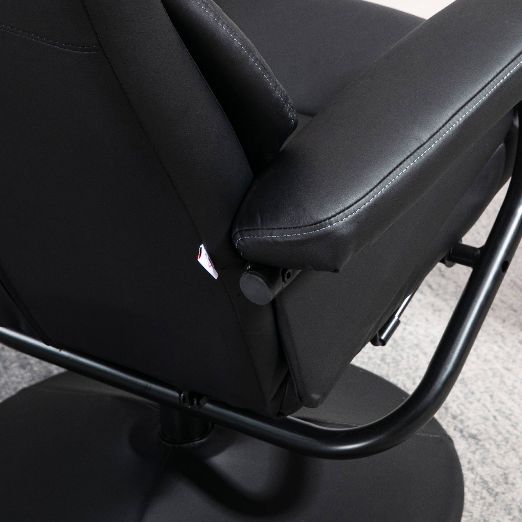 Kozy - Swivel Recliner Chair with Footstool, PU Leather Recliner Armchair with Ottoman, Steel Base, Upholstered Reclining Chair for Living Room, Bedroom, Office, Black