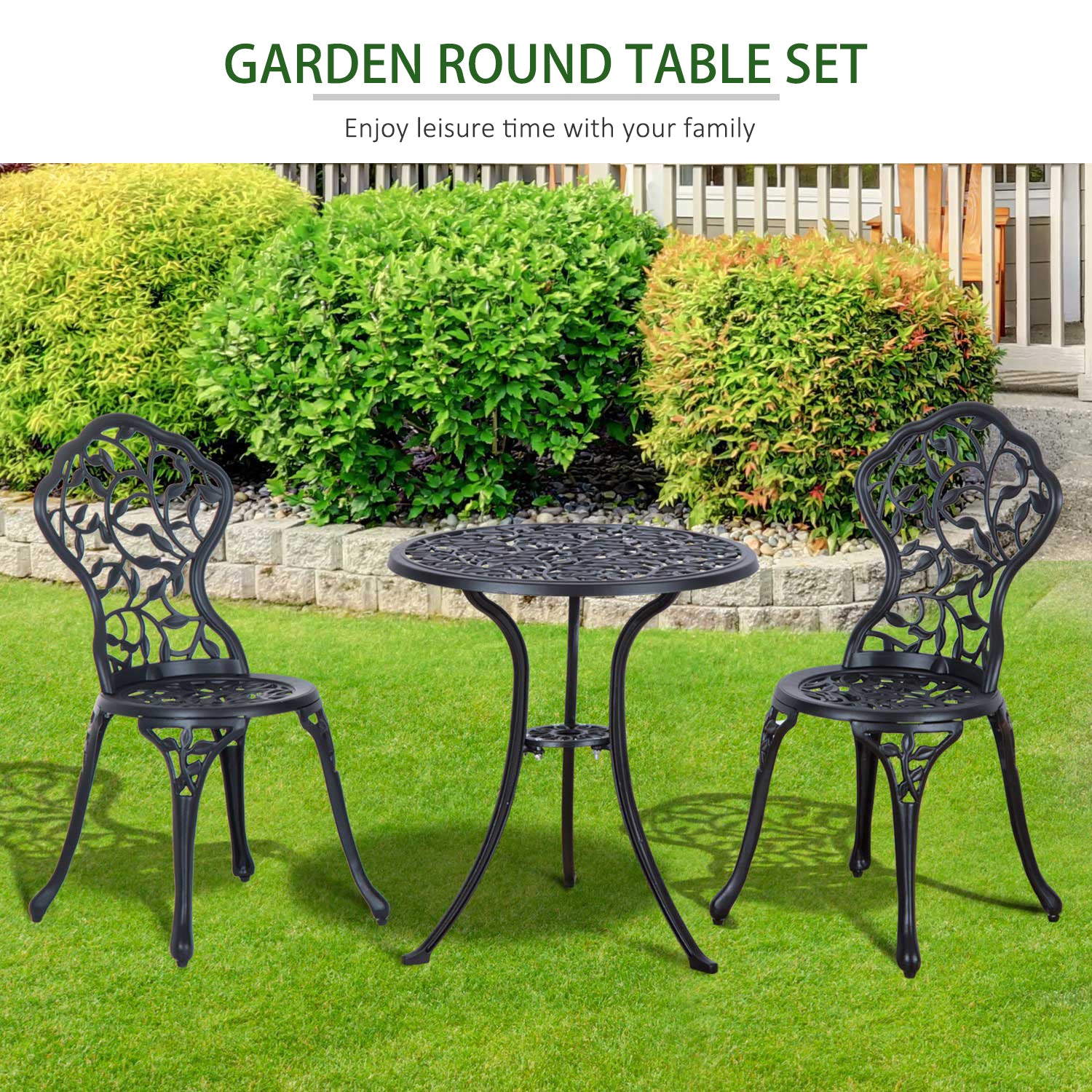 Kozy 3 Pcs Aluminium Bistro Set Garden Furniture Dining Table Chairs Antique Outdoor Seat Patio Seater Black