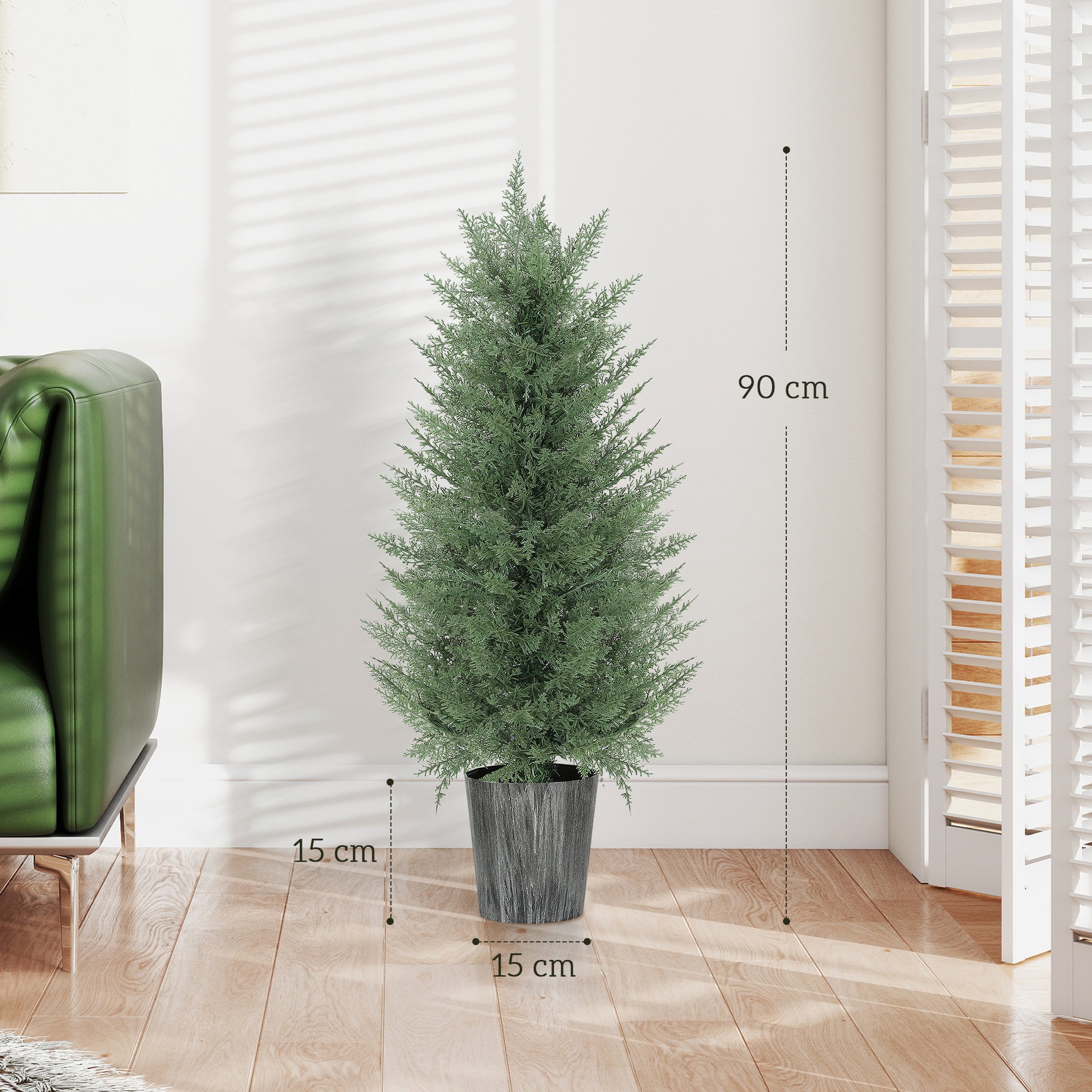 Kozy - 90cm Artificial Cypress Trees Set of 2, UV Resistant Artificial Plants with Decorative Pot, Fake Plants for Indoor Outdoor Decor, Green