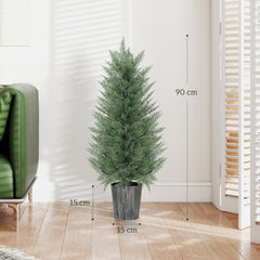 Kozy - 90cm Artificial Cypress Trees Set of 2, UV Resistant Artificial Plants with Decorative Pot, Fake Plants for Indoor Outdoor Decor, Green
