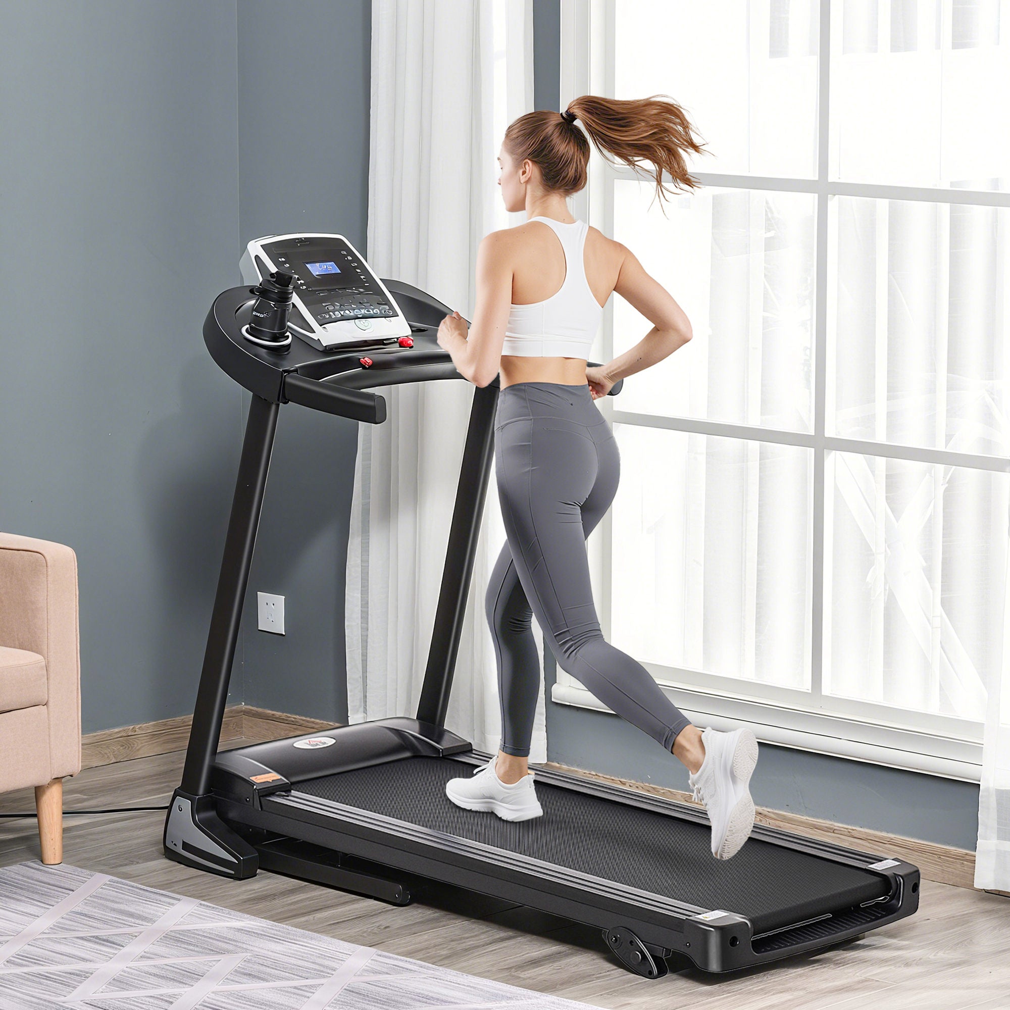 Kozy Folding Treadmill, 2.0HP Incline Treadmill Running Machine, 12.8 km/h, with LED Display, Manual Incline, 12 Preset Programs, Drink & Phone Holder for Home Gym Fitness