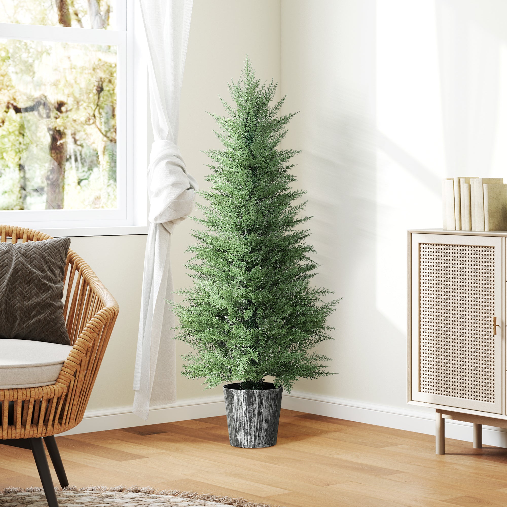 Kozy - 135cm Artificial Cypress Trees Set of 2, UV Resistant Artificial Plants with Decorative Pot, Fake Plants for Indoor Outdoor Decor, Green