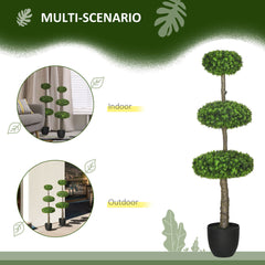 HOMCOM Set of 2 Artificial Plants Boxwood Ball Topiary Trees 110cm Decorative Faux Plants in Pot for Home Indoor Outdoor Green