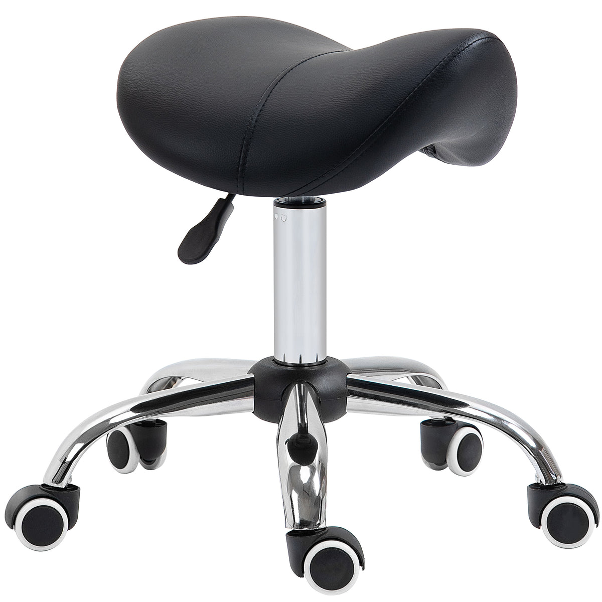 Kozy Cosmetic Stool 360° Rotate Height Adjustable Salon Massage Spa Chair Hydraulic Rolling Faux Leather Saddle Stool Mobility, Black
