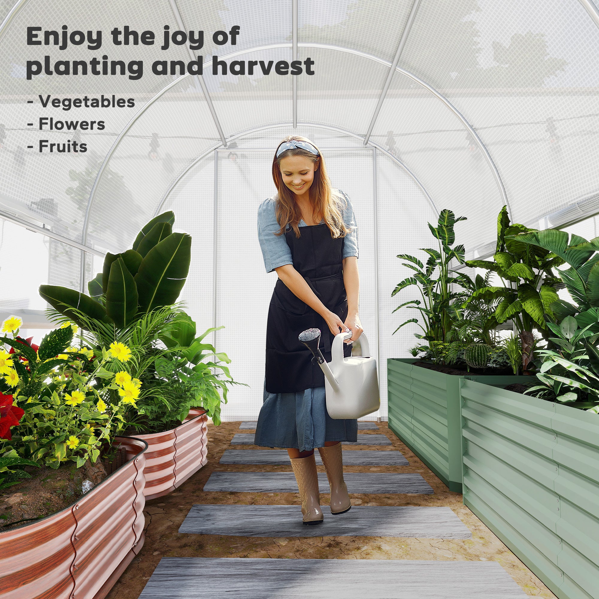 Kozy Walk-in Polytunnel Greenhouse Green House with Roll-up Sidewalls, UV-resistant PE Cover, 3 x 2 x 2m, White