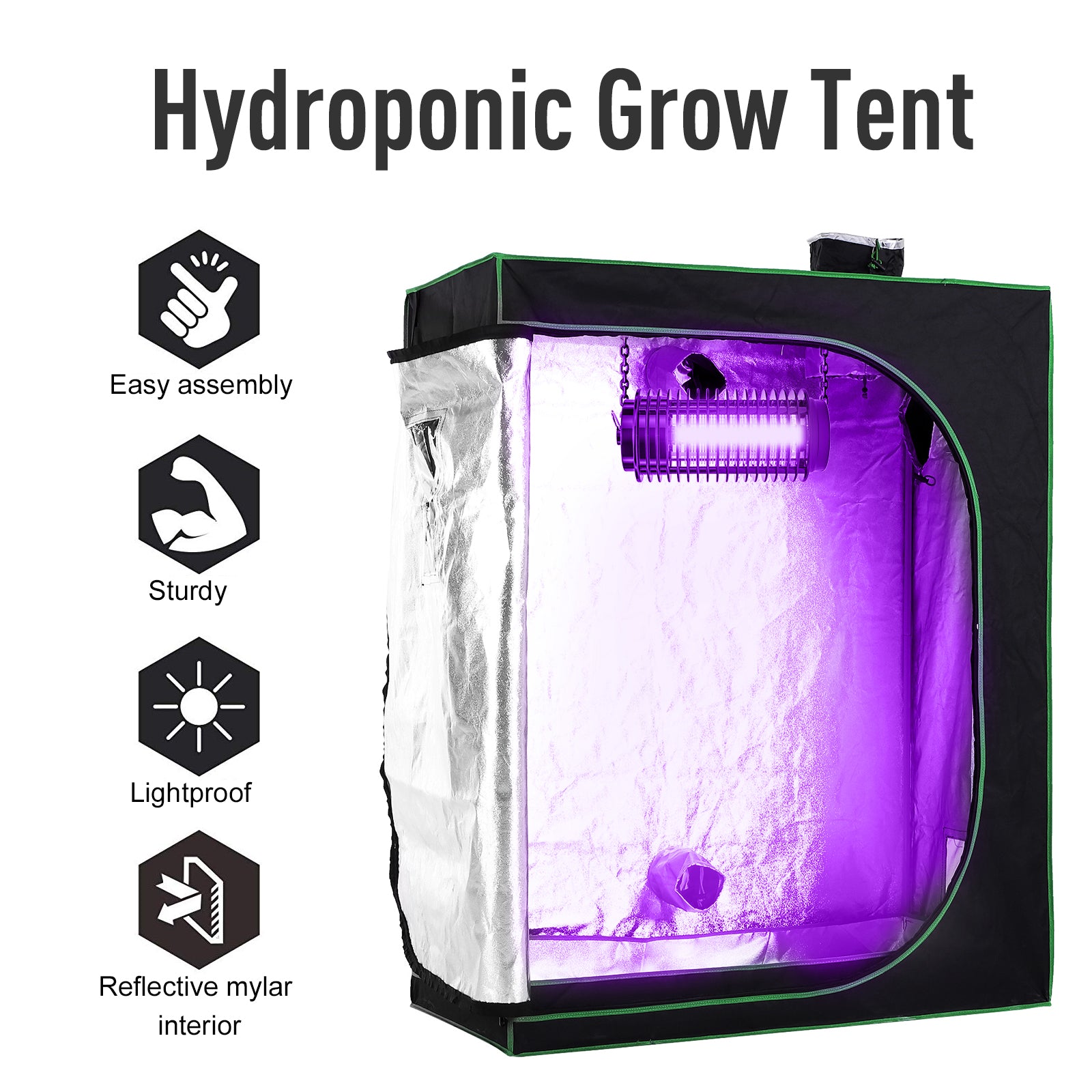 Kozy Grow Tent Reflective Mylar Hydroponic with Adjustable Vents and Floor Tray for Indoor Plant Growing, 120 x 60 x 150 cm (47" x 23.5" W x 59")