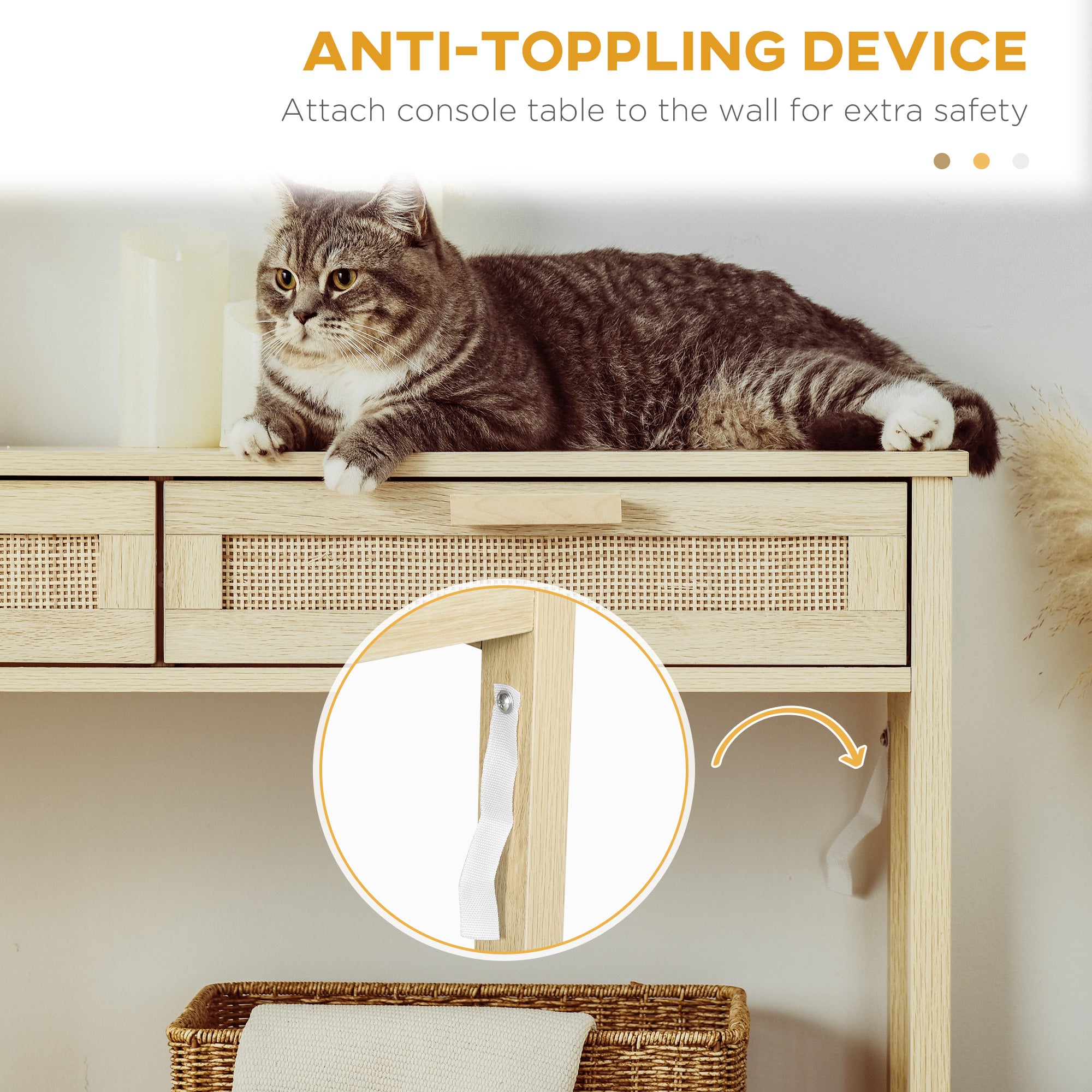 Kozy Console Sofa Table Hallway Side Desk with Storage Shelf Drawer for Entryway Living Room Bedroom Natural