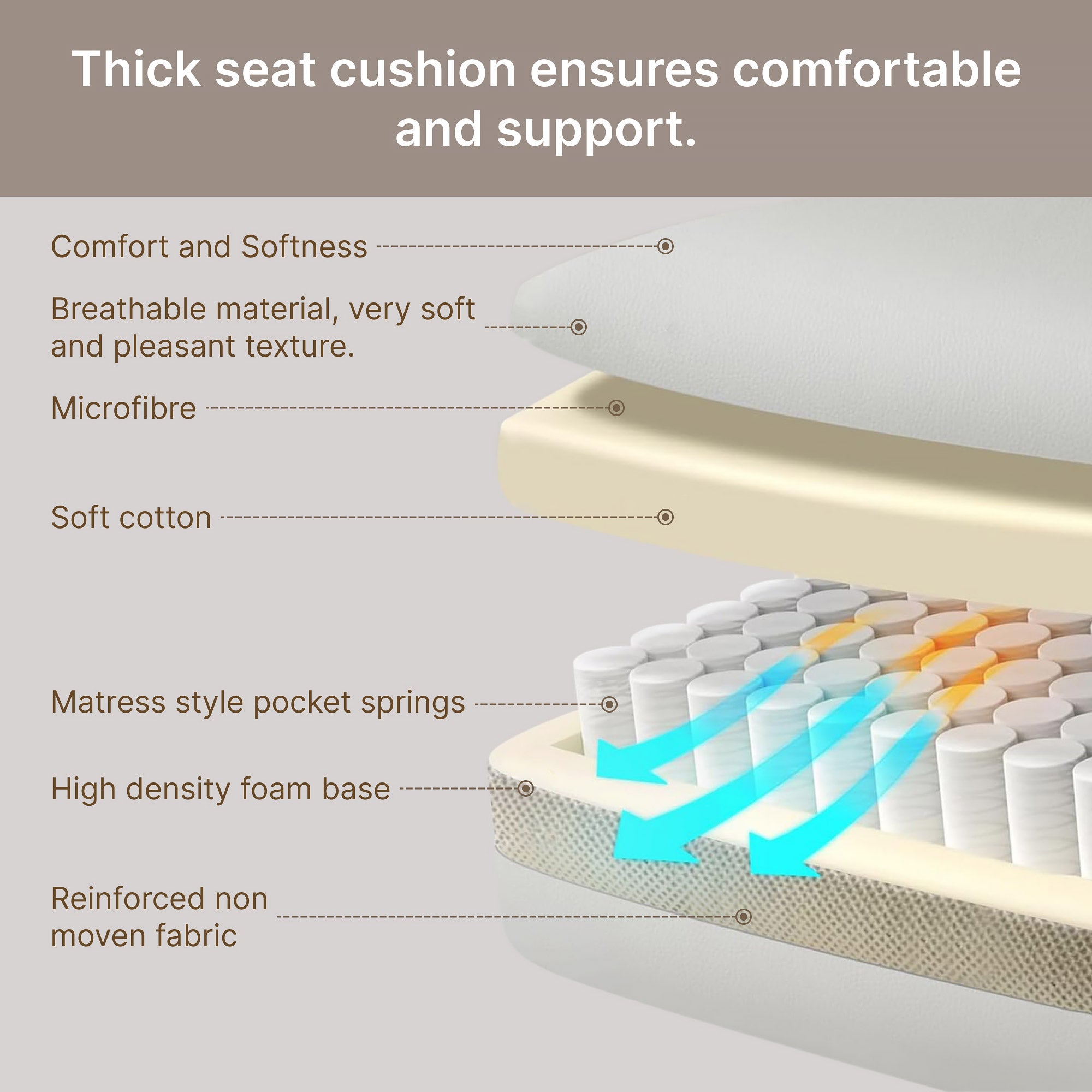 Kozy Home Office Chair Microfibre Desk Chair with Reclining Function Armrests Swivel Wheels Footrest Beige