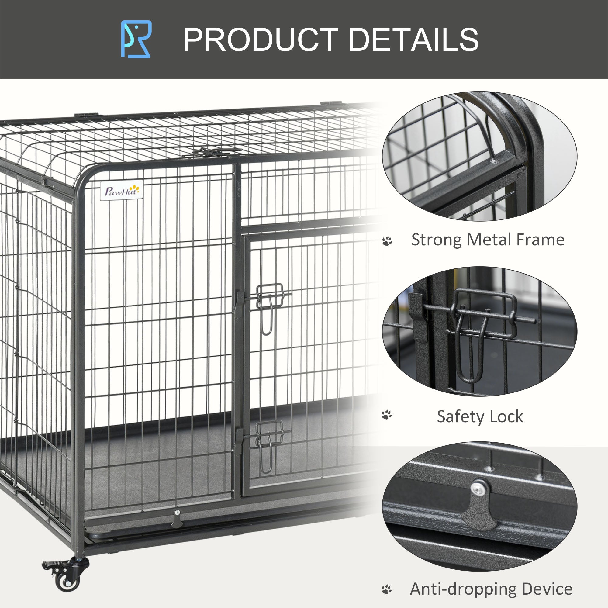 Kozy Metal Dog Cage Kennel Locking Door & Wheels Removable Tray Openable Top For Extra Large Pets 125 x 76 x 81 cm