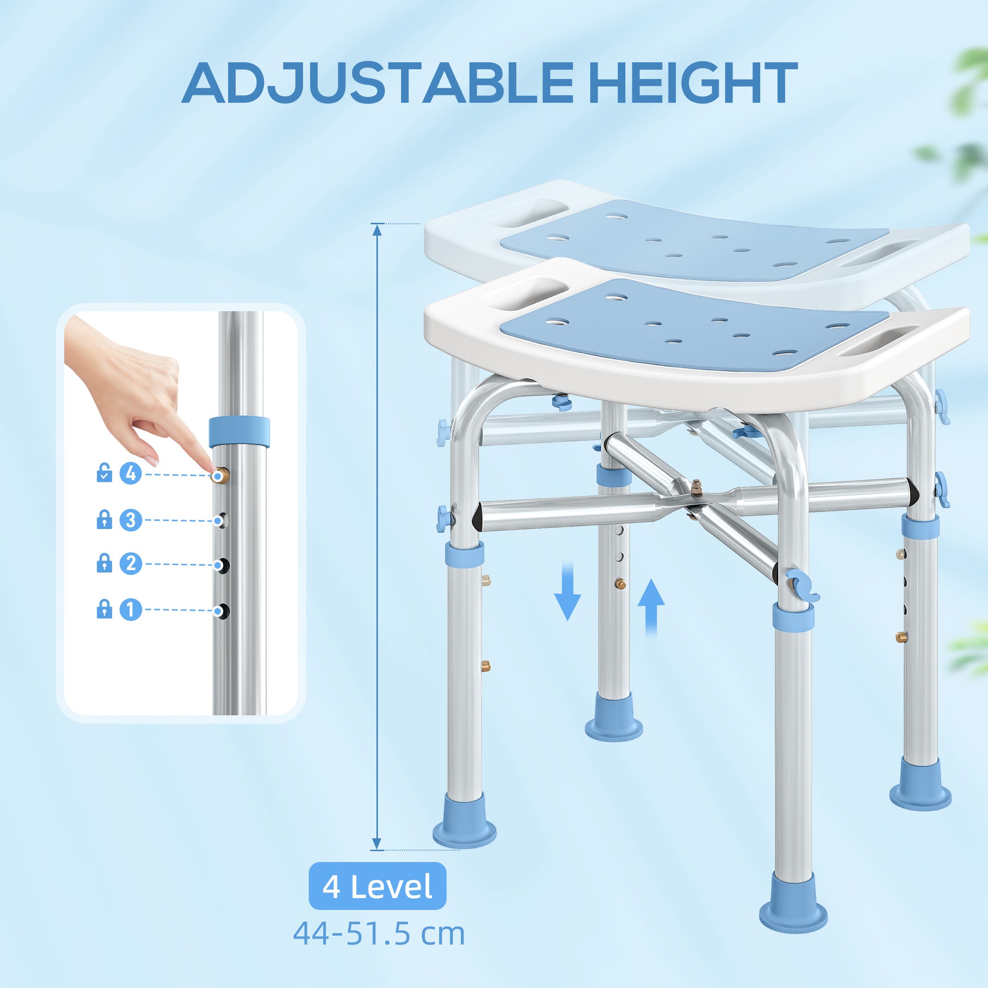 Kozy - 44-51.5cm Aluminium Frame Shower/Bath Stool - Light Blue