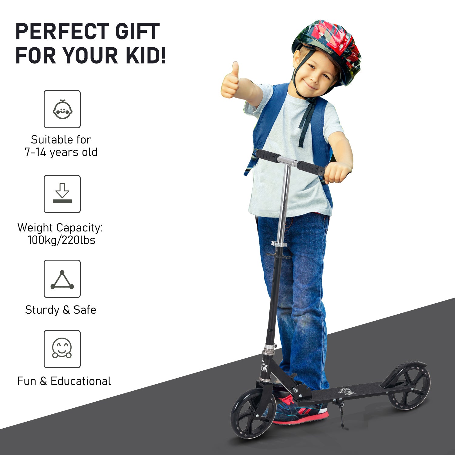 Kozy Kids Scooter Teenager Kick Scooter Foldable 4 Levels Adjustable Height with Rear Fender Brake for 7-14 Years