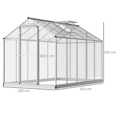 Outsunny 6x10ft Clear Polycarbonate Greenhouse Aluminium Frame Large Walk