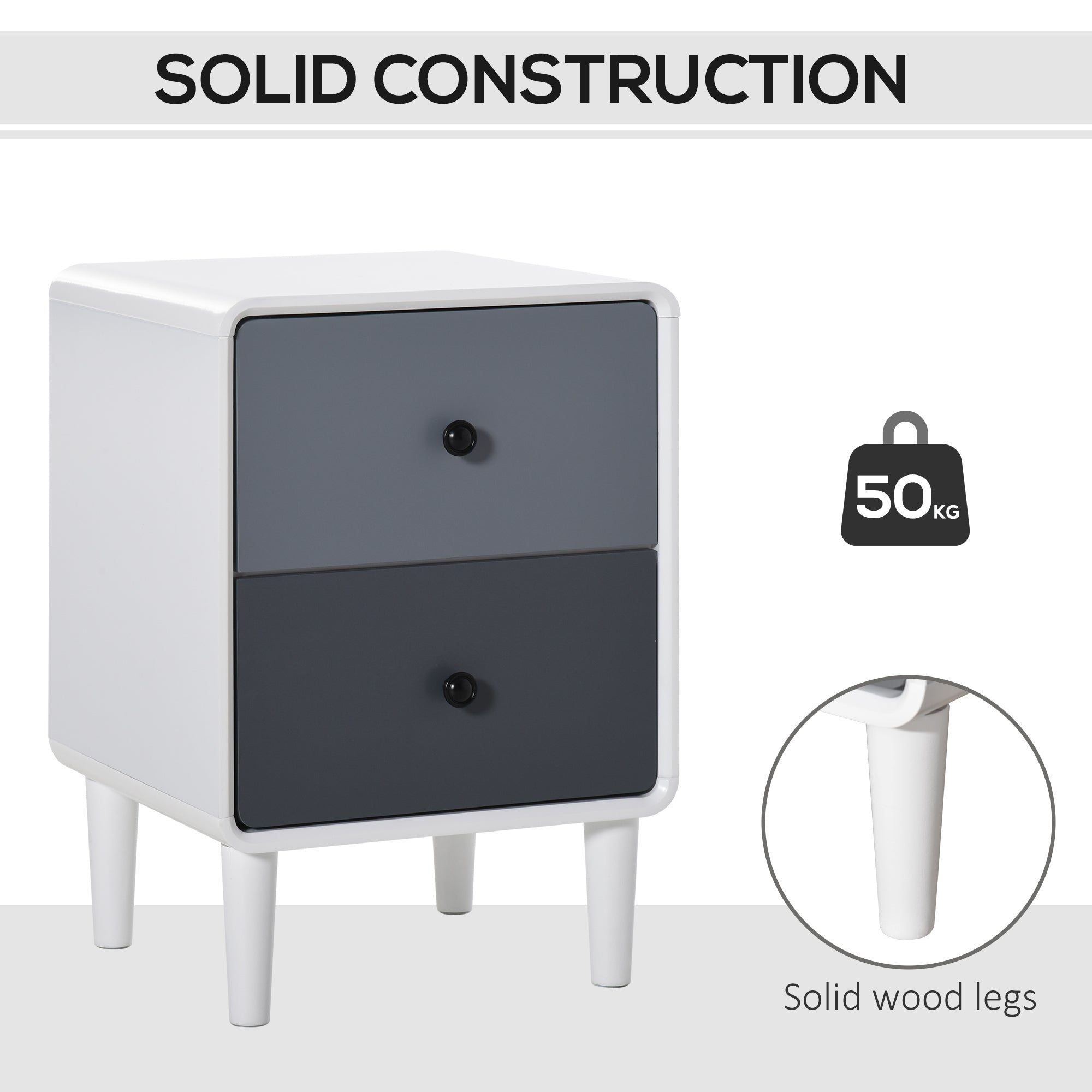 Kozy Modern Side Cabinet Nightstand Home Organizer with 2 Storage Drawer Unit for Bedroom, Living Room