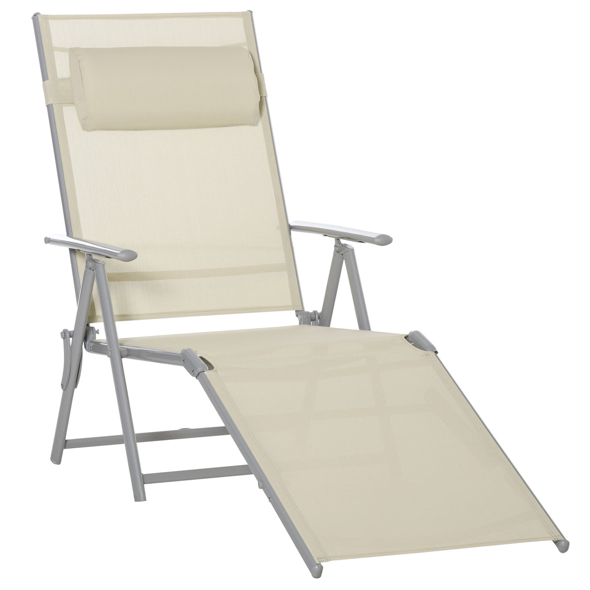 Kozy Steel Fabric Sun Lounger Outdoor Folding Chaise Lounge Chair Recliner with Portable Design & 7 Adjustable Backrest Positions - Beige