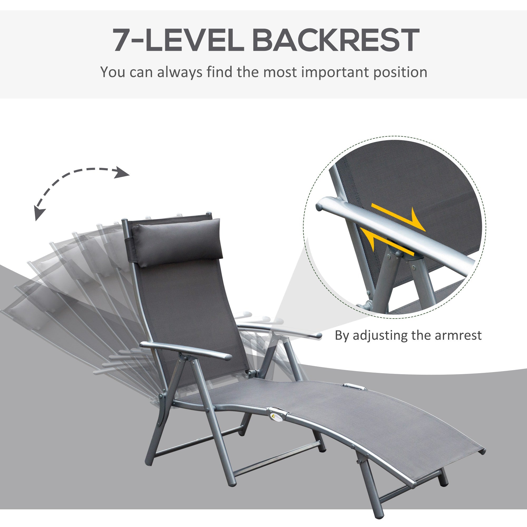 Outsunny Folding Sun Lounger, Texteline Recliner Chair, 5