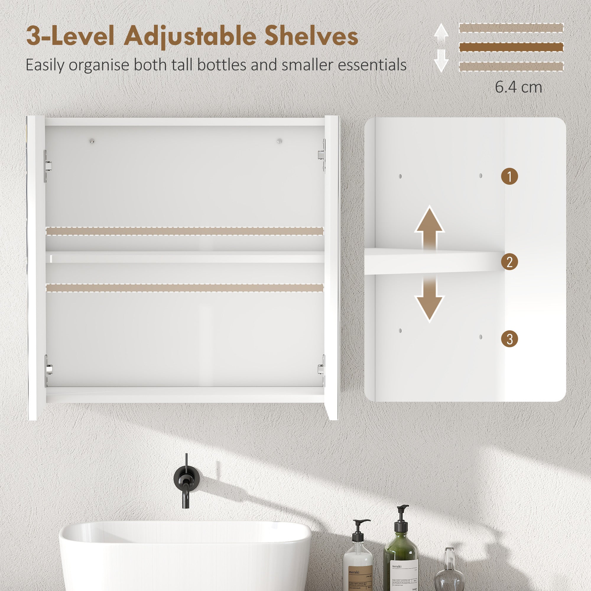 Kozy Double-Door Bathroom Mirror Cabinet - White