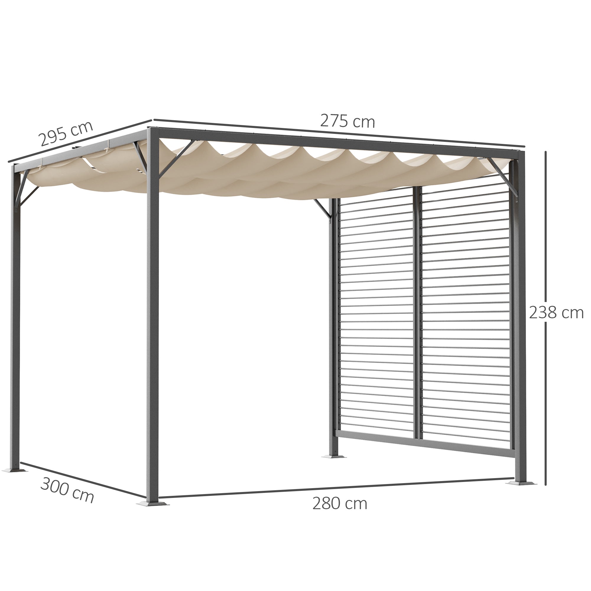 Kozy 3 x 2.8m Metal Pergola, with Retractable Fabric Roof - Beige