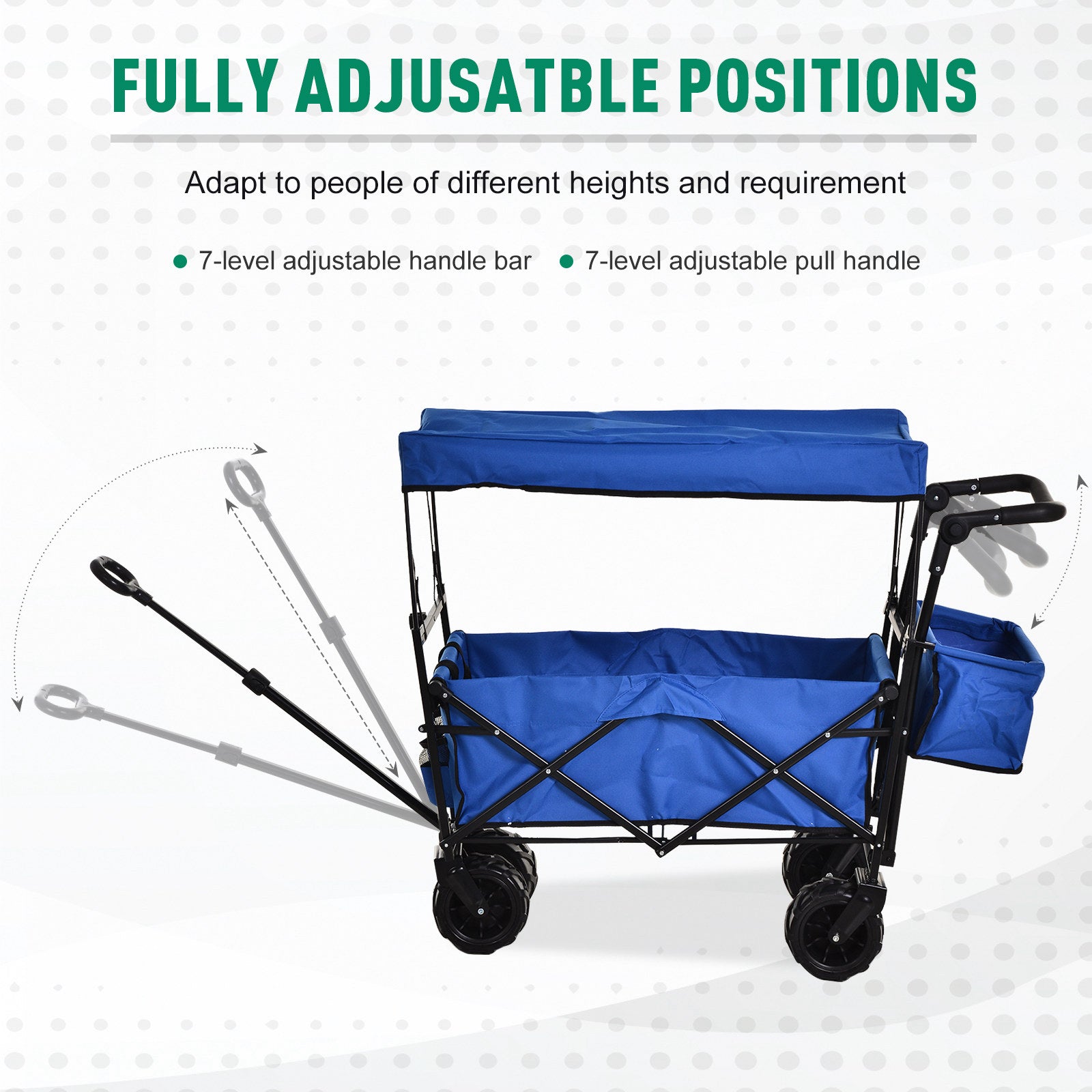 DURHAND Folding Trolley Cart Storage Wagon Beach Trailer 4 Wheels with Handle Overhead Canopy Cart Push Pull For Shopping Camping Garden