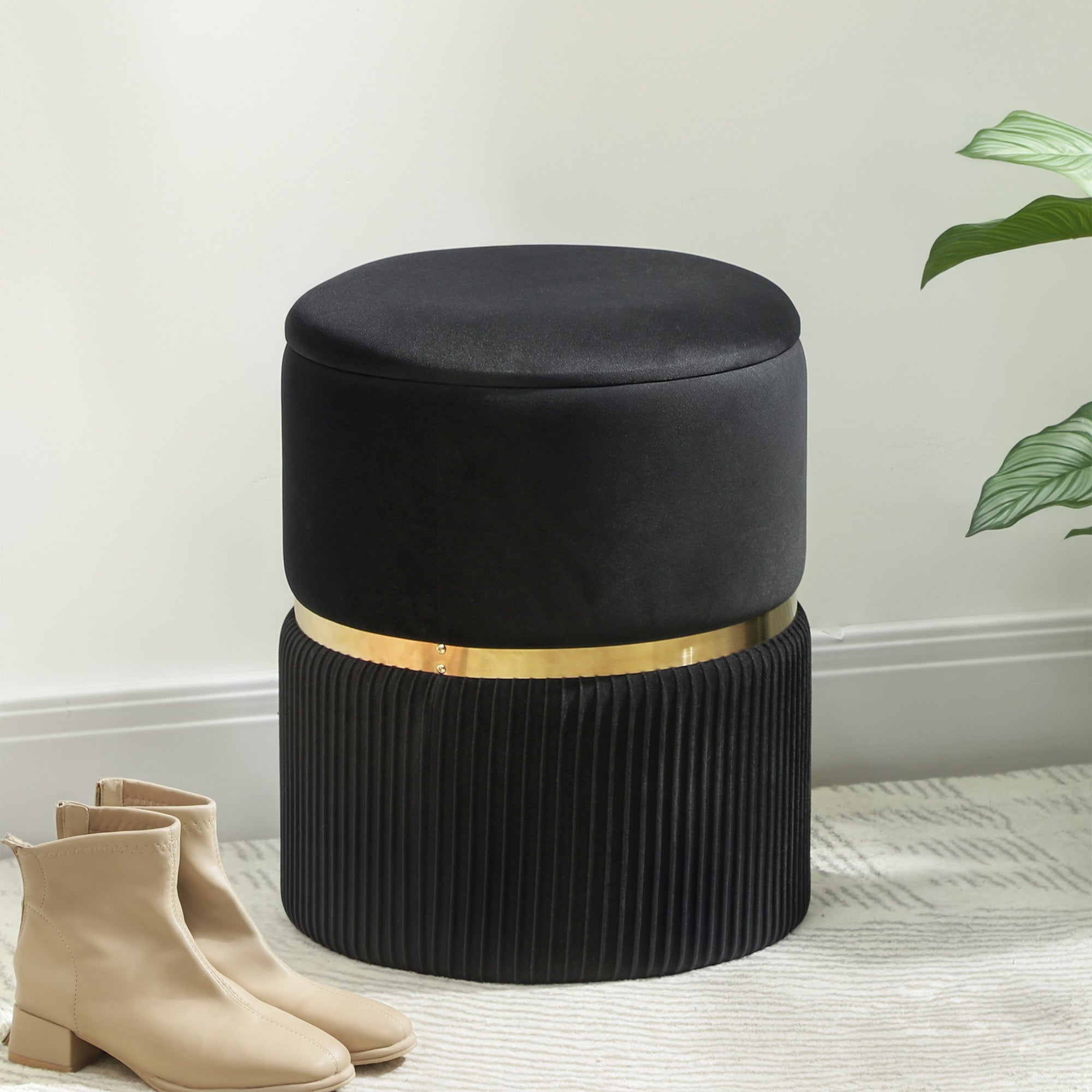 Kozy - Velvet-Feel Storage Ottoman - Black
