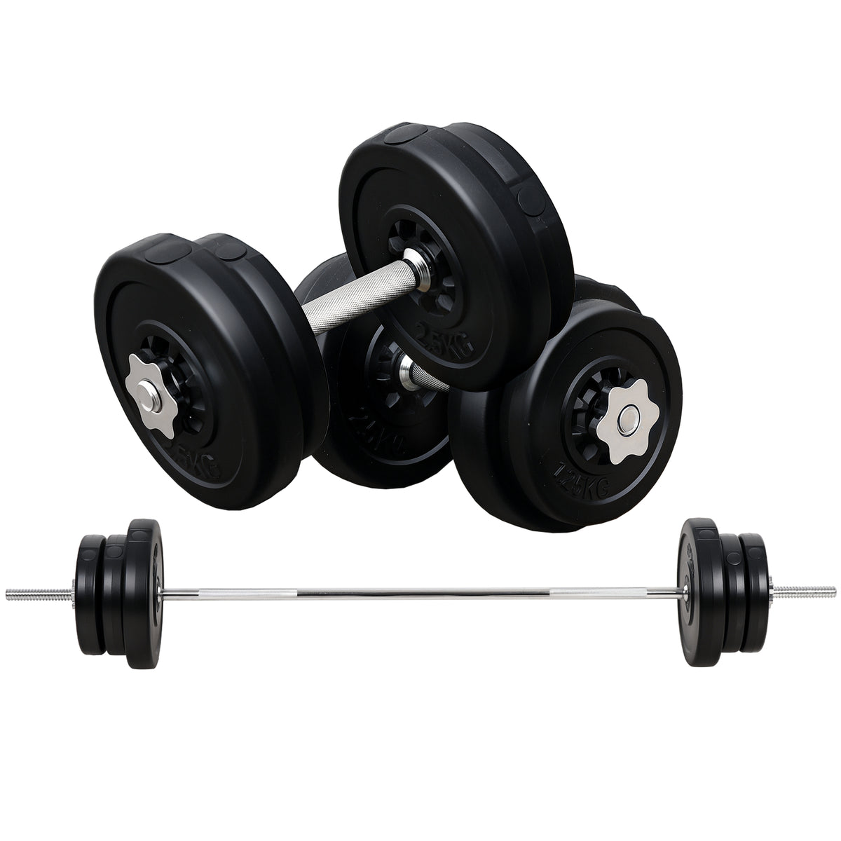 Kozy Dumbbell and Barbell Set with 65kg Adjustable Barbell Weights Set, for Home Gym - Black
