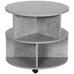 Kozy Round Coffee Table with Wheels, 3-Tier Rolling Side Table for Living Room with Divided Shelves, Cement Colour