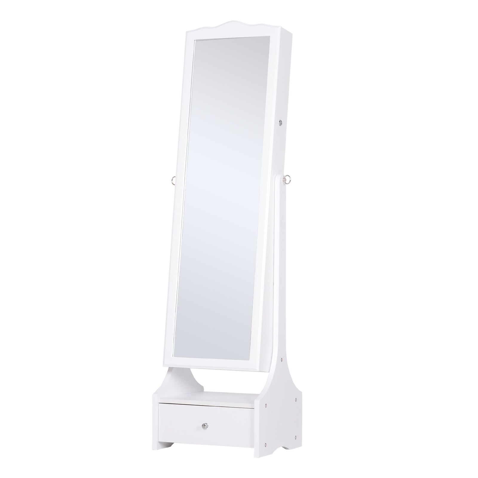 Kozy Jewellery Cabinet with led, mirroir Cabinet Armoire Floor Standing Flip-over Makeup Shelf Organizer with lock white