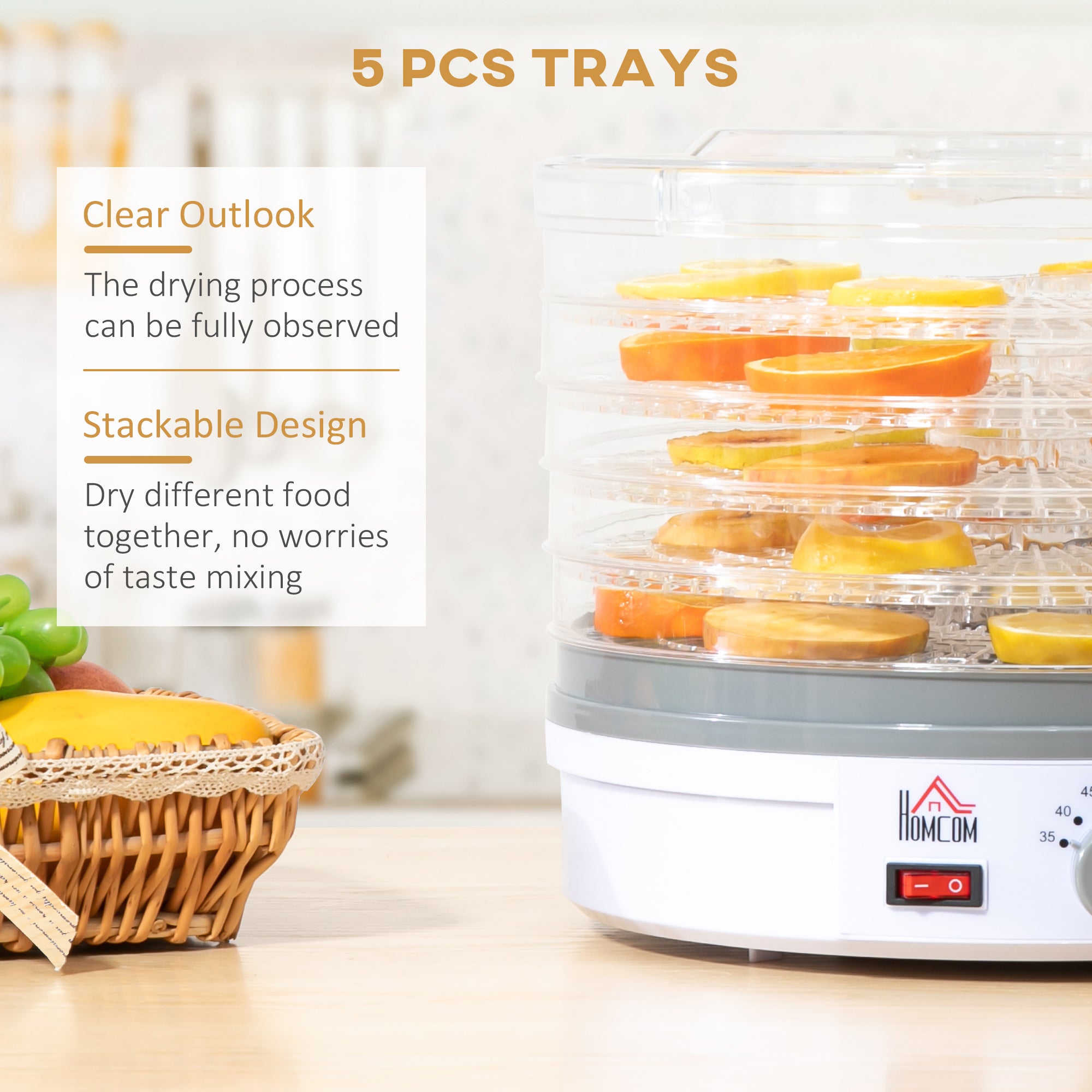 Kozy 5 Tier Food Dehydrator, 245W Food Dryer Machine with Adjustable Temperature Control for Drying Fruit, Meat, Vegetable, Jerky and Pet Treat, White