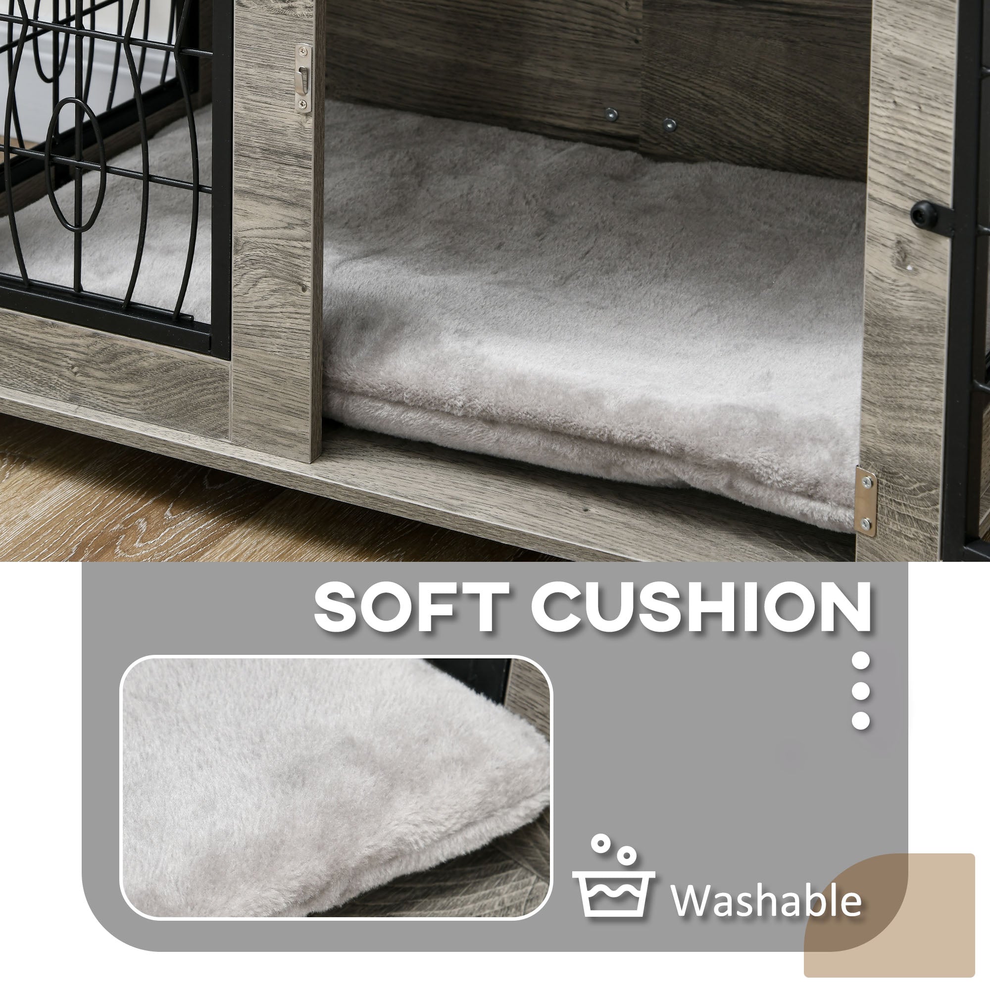 PawHut 29.5" Indoor Dog Crate Furniture End Table with Soft Washable Cushion, Lockable Front Door, for Medium Dogs