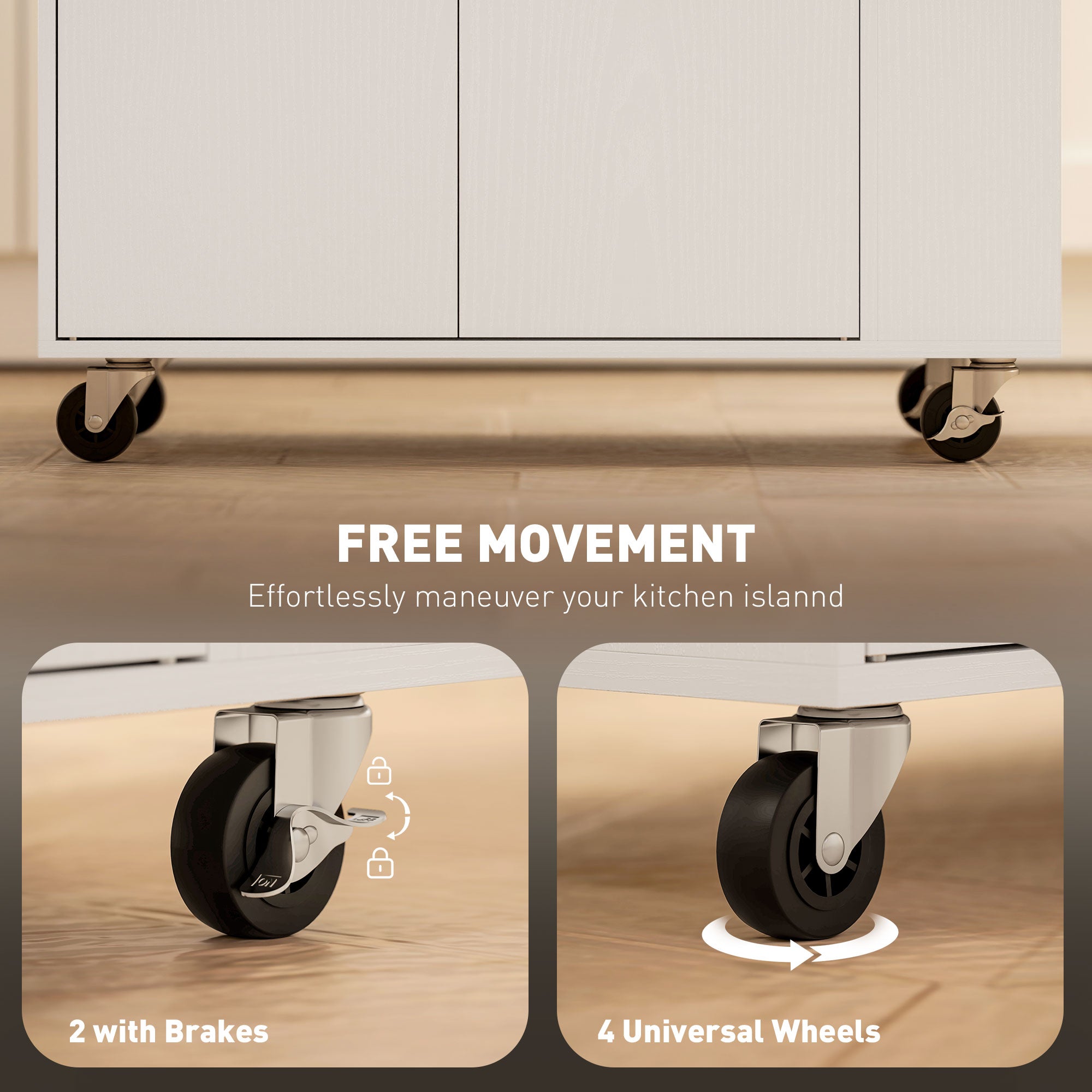 Kozy - Rolling Kitchen Island with 3-Tier Spice Rack, Kitchen Storage Cart with Drawer and Towel Rack, White