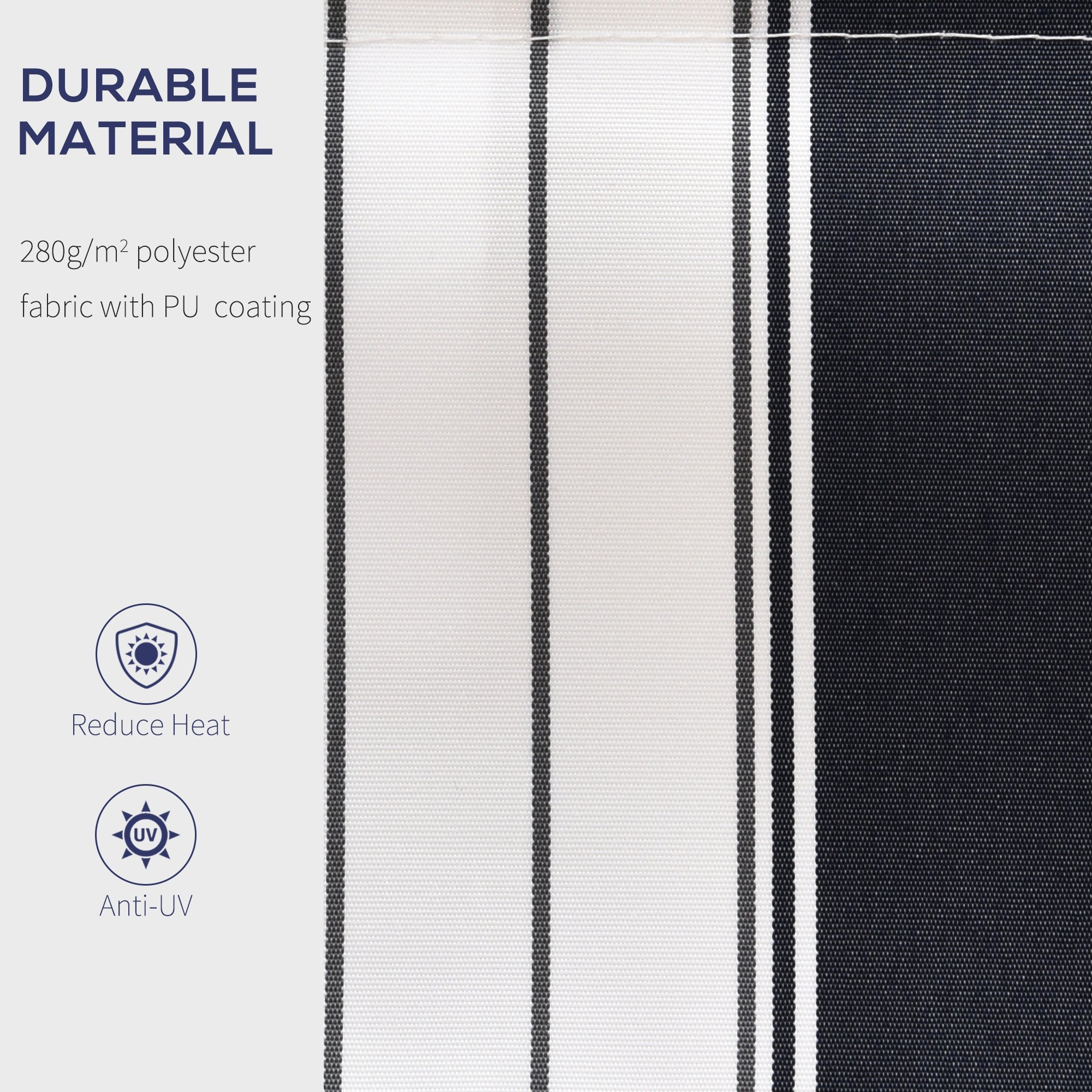 Kozy Manual Retractable Awning, 2.5x2 m-Dark Blue/White Stripes