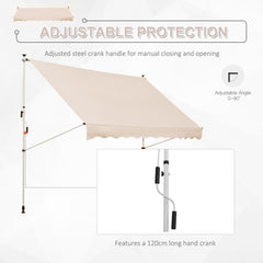 Outsunny 3x1.5m Garden Patio Manual Awning Canopy Sun Shade Shelter Retractable Adjustable Aluminium Frame Beige