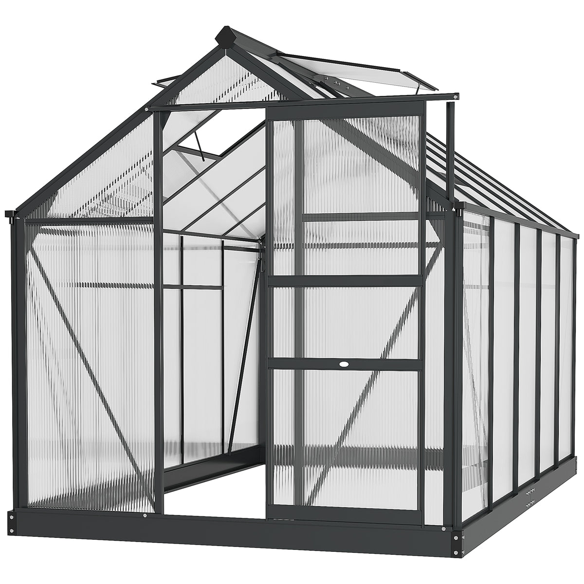 Kozy 6 x 10ft Polycarbonate Greenhouse, Large Walk-In Green House with Slide Door and Window, Garden Plants Grow House with Aluminium Frame and Foundation, Grey