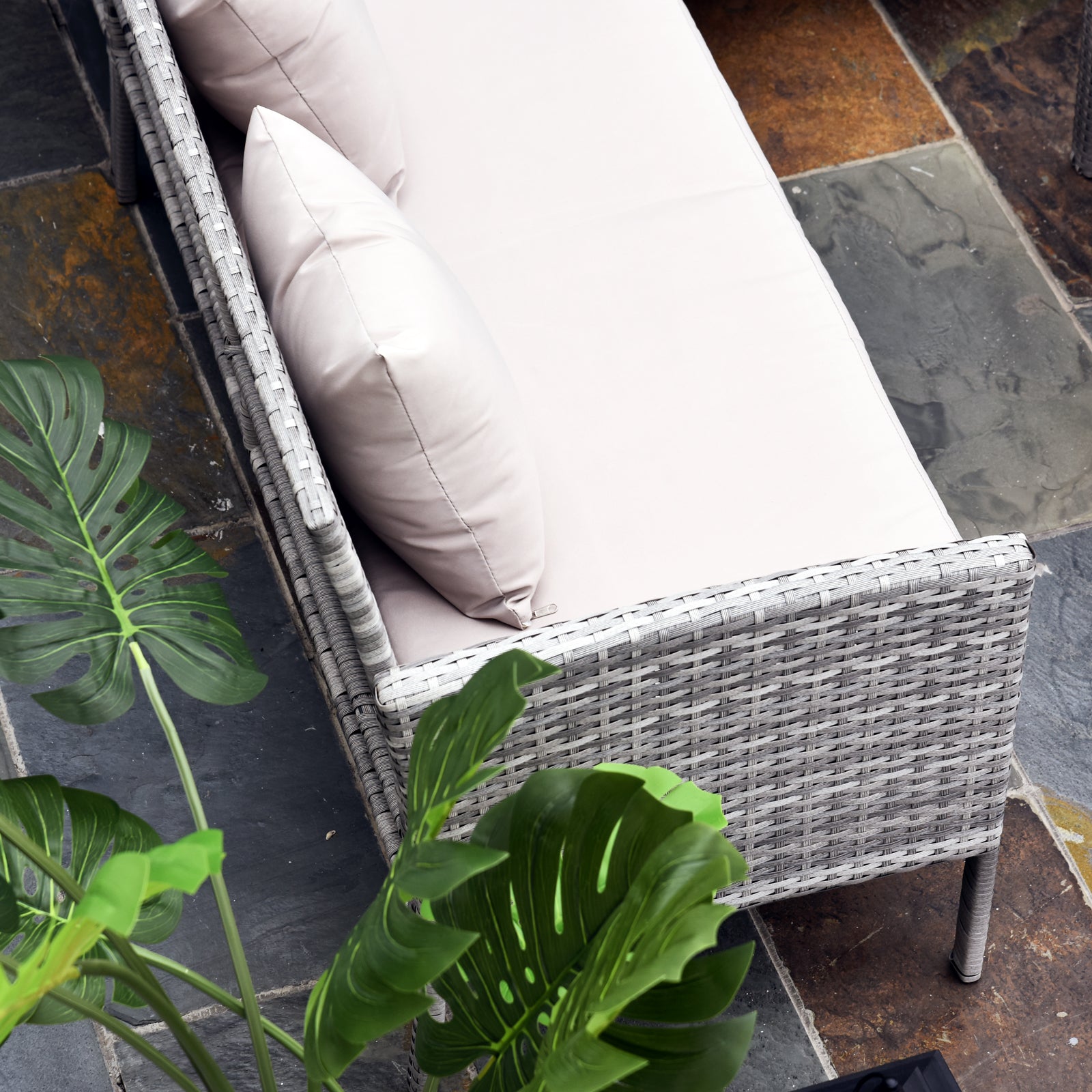 Kozy 6-Seater Rattan Dining Set Sofa Table Footstool Outdoor w/ Cushion Garden Furniture