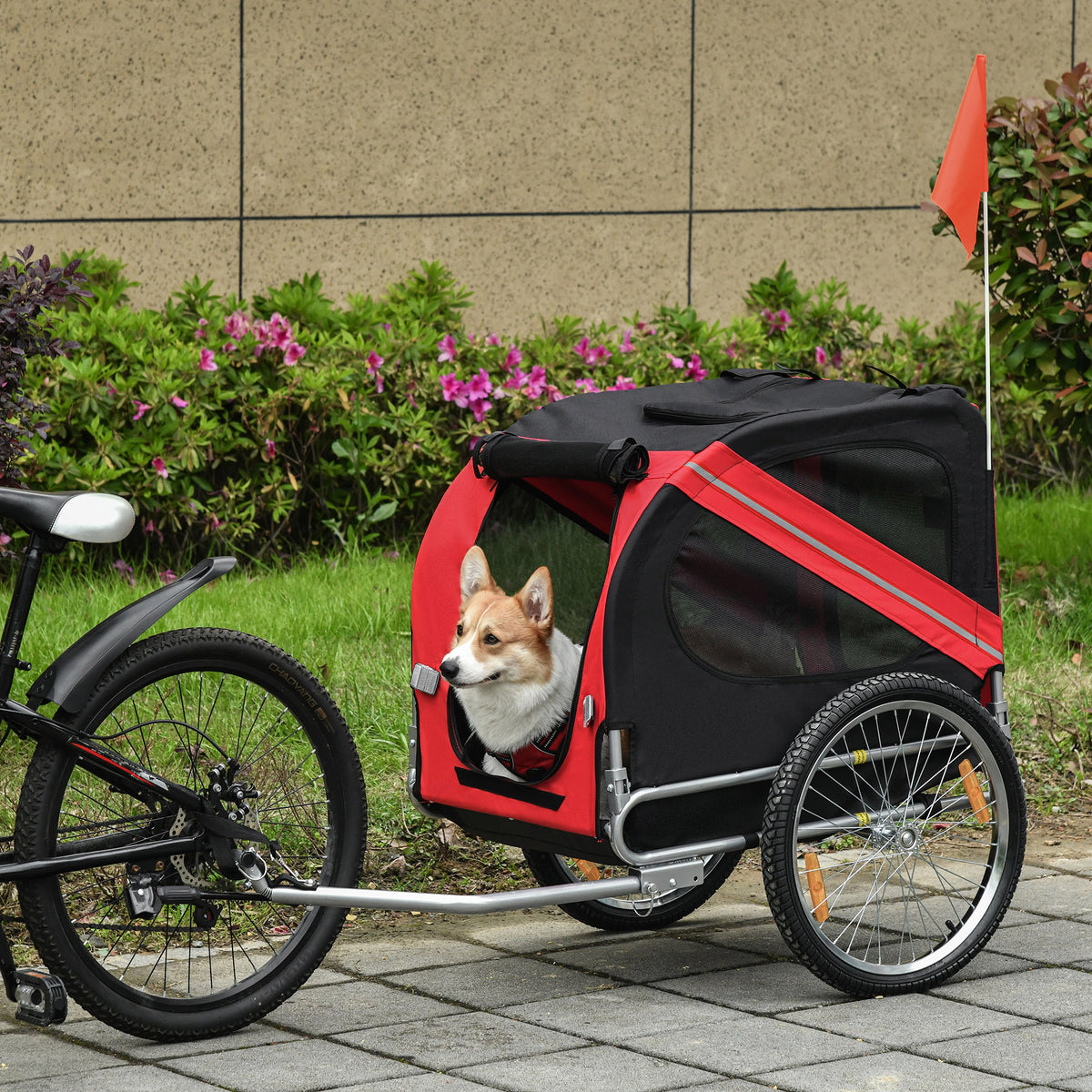 PawHut Folding Dog Bike Trailer, Pet Carrier Bicycle Trailer with Steel Frame Stroller, Red & Black