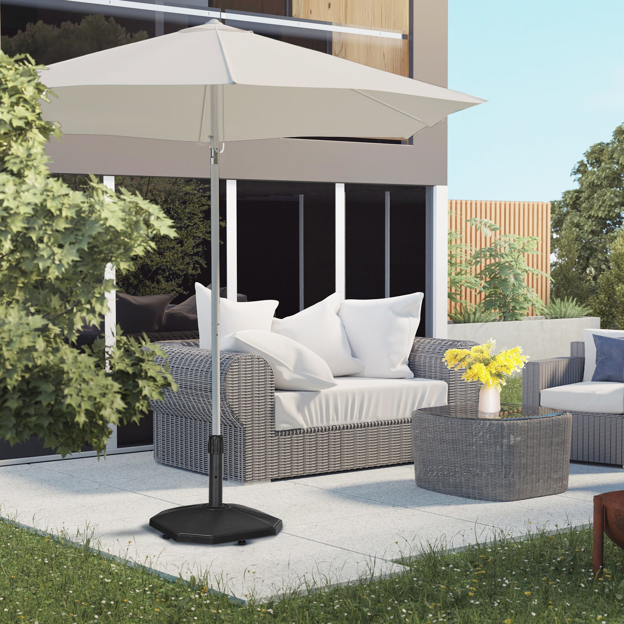Outsunny Concrete Parasol Base: 18kg Umbrella Stand for 34mm, 38mm & 48mm Poles, Sturdy & Durable, Ebony Black | Aosom UK
