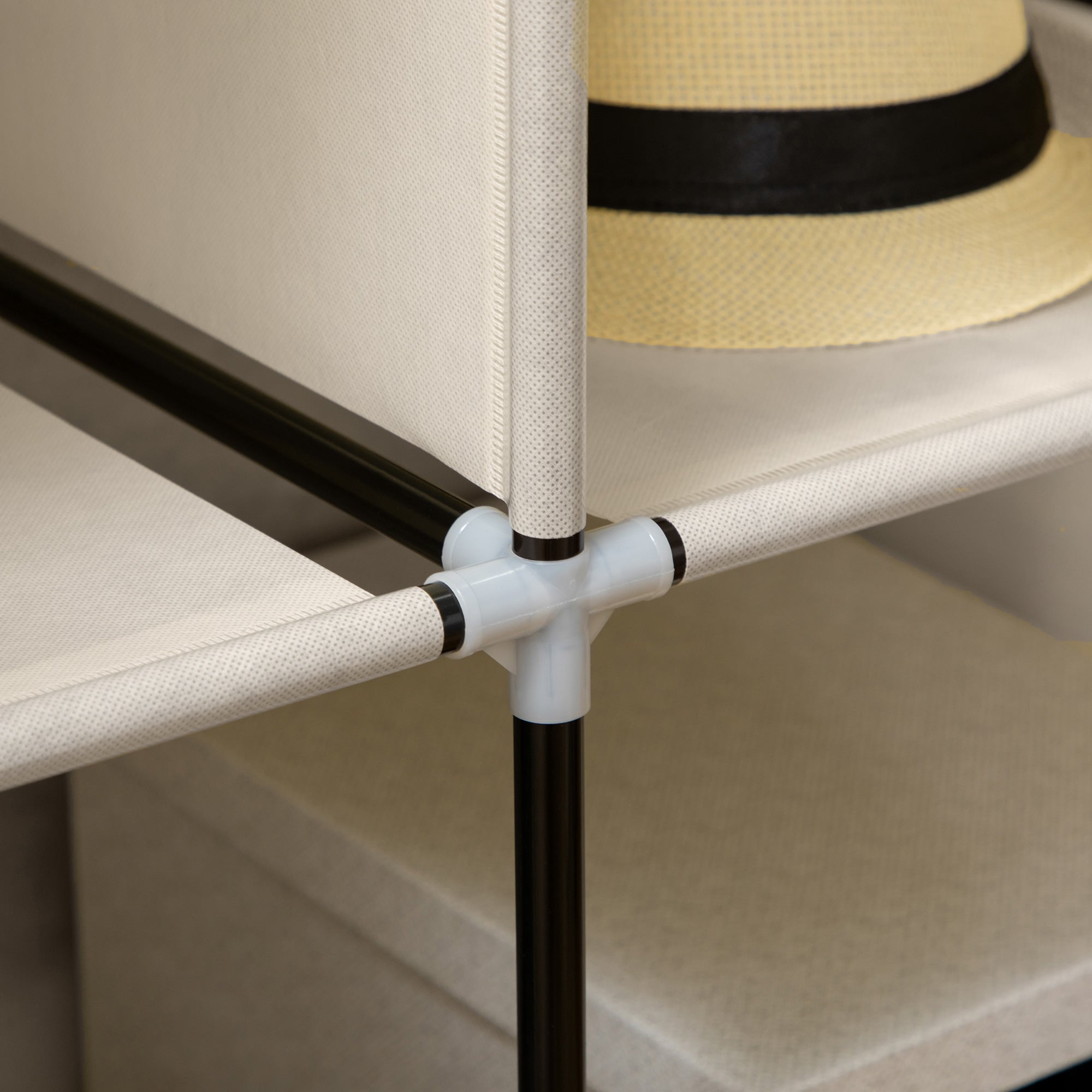 Kozy Fabric Wardrobe, with Rails and Shelves - Cream White