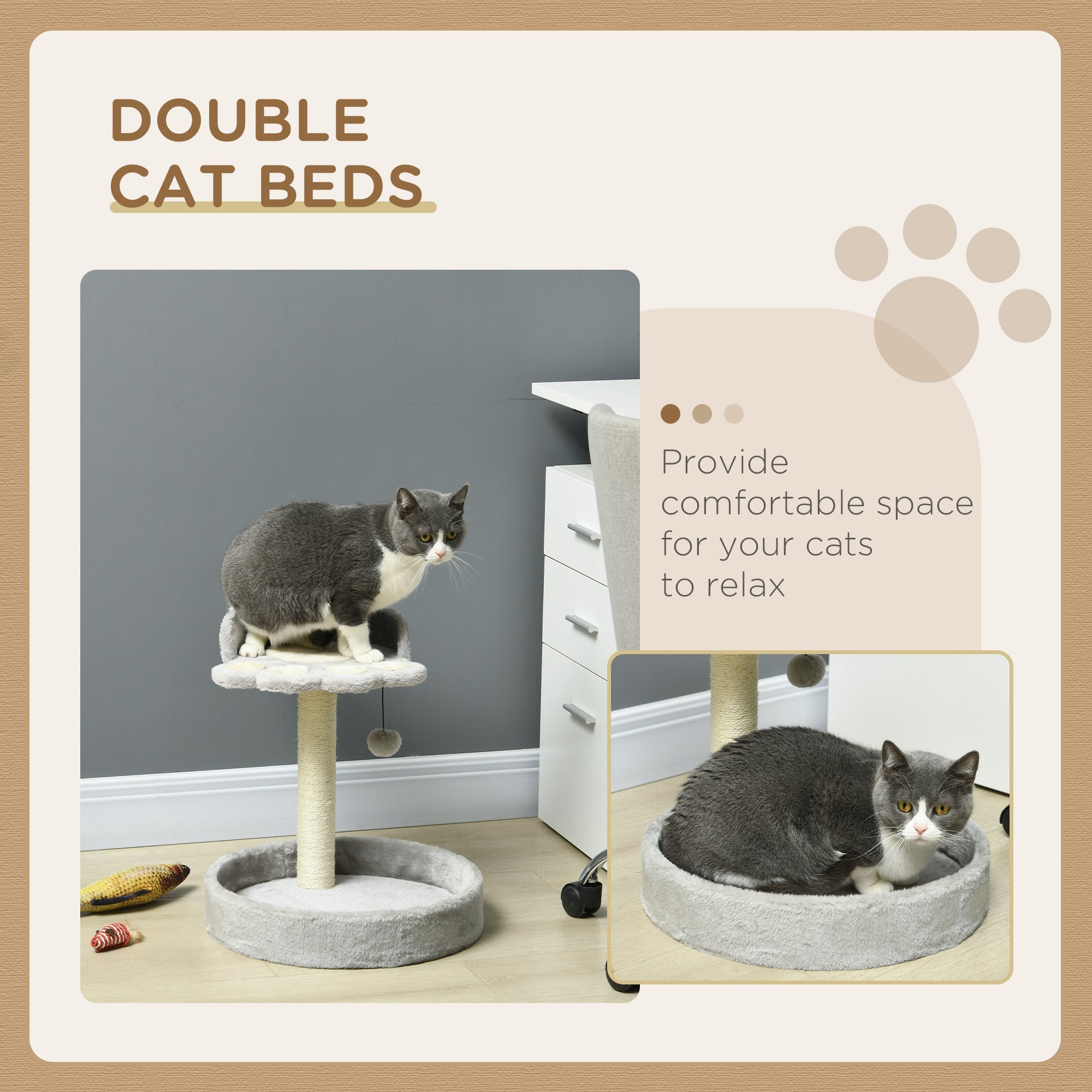 PawHut 44cm Cat Tower with Sisal Cat Scratching Post, Cat Claw Shape, Light Grey | Aosom UK