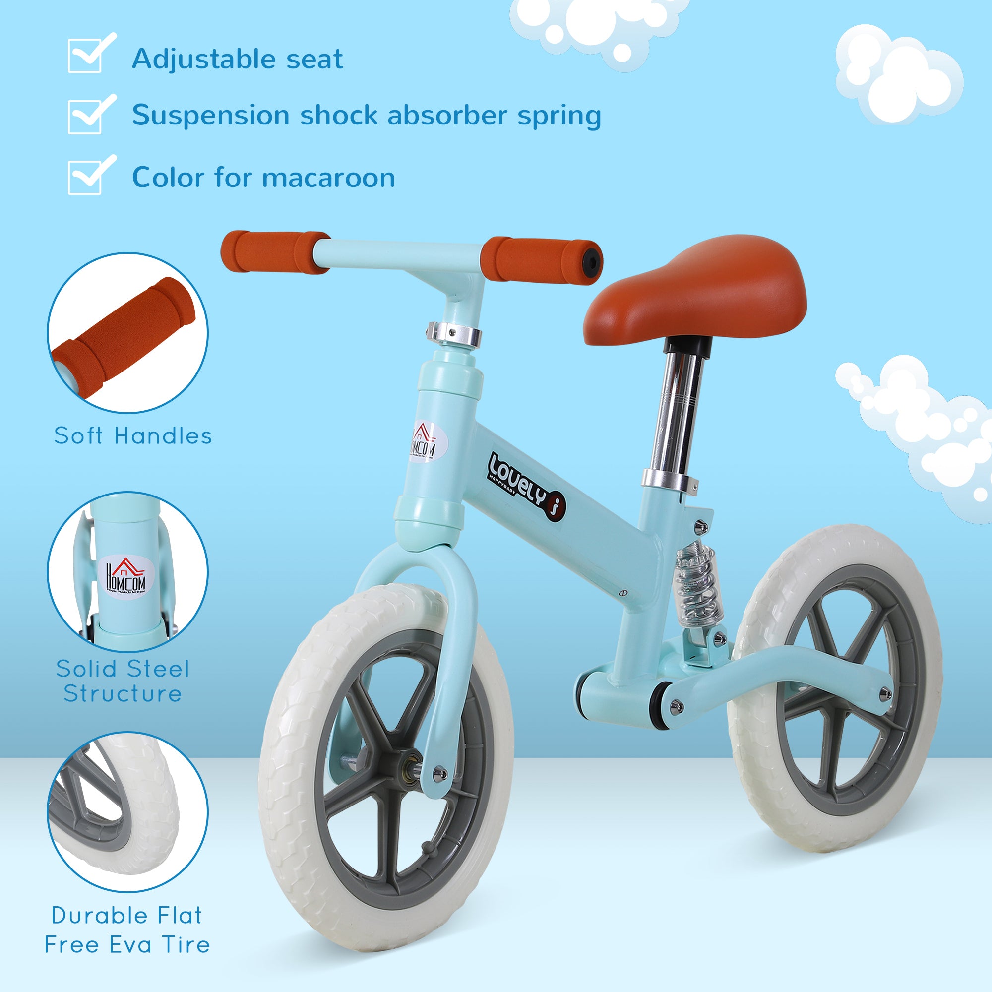 HOMCOM Balance Bike for Toddlers, No Pedal Training Bicycle for Walking Skills Development, Blue