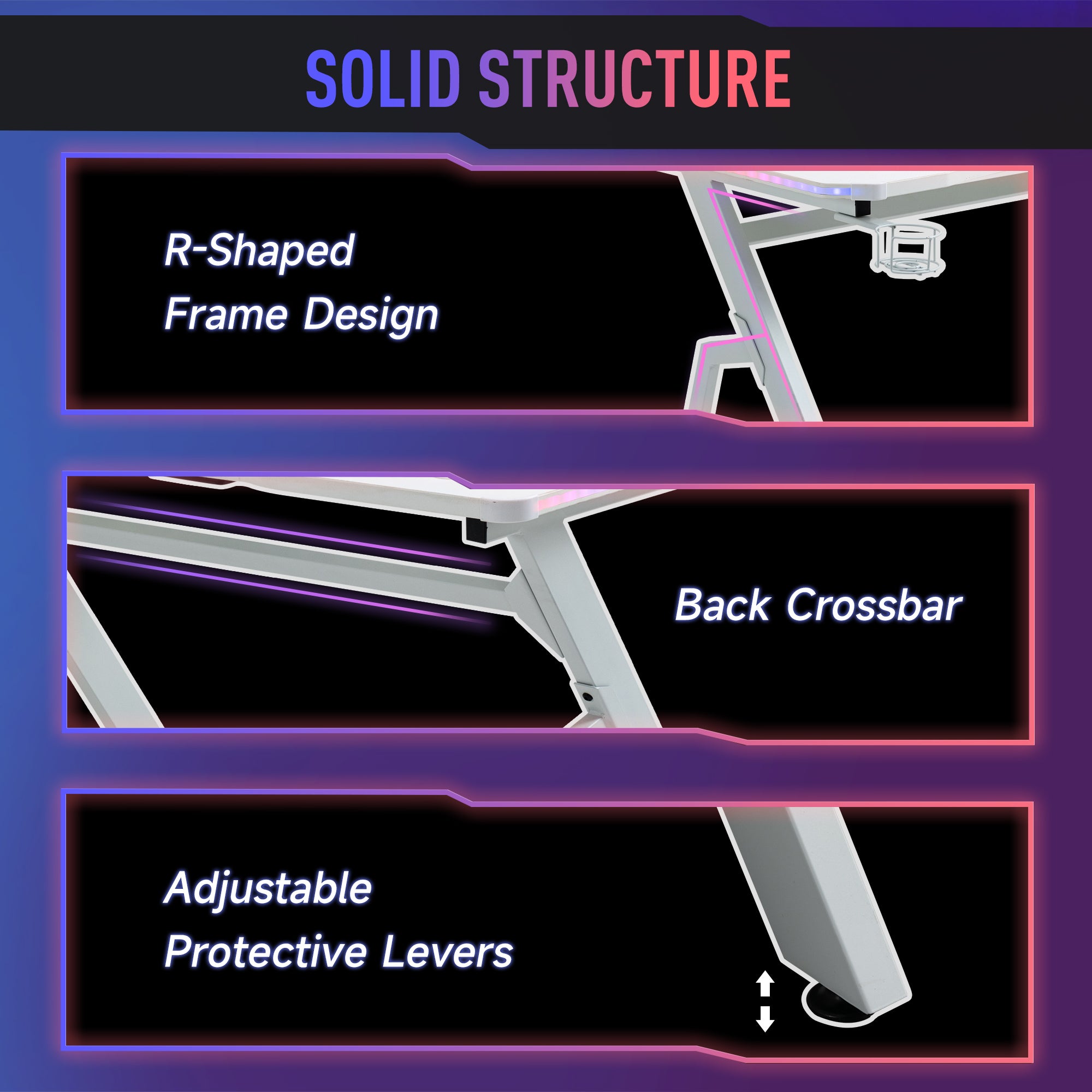 Kozy RGB 120 x 66cm Gaming Desk, Computer Table with Carbon Fibre Surface, Headphone Hook, Cup Holder, Controller Rack, Home Office Desk, White