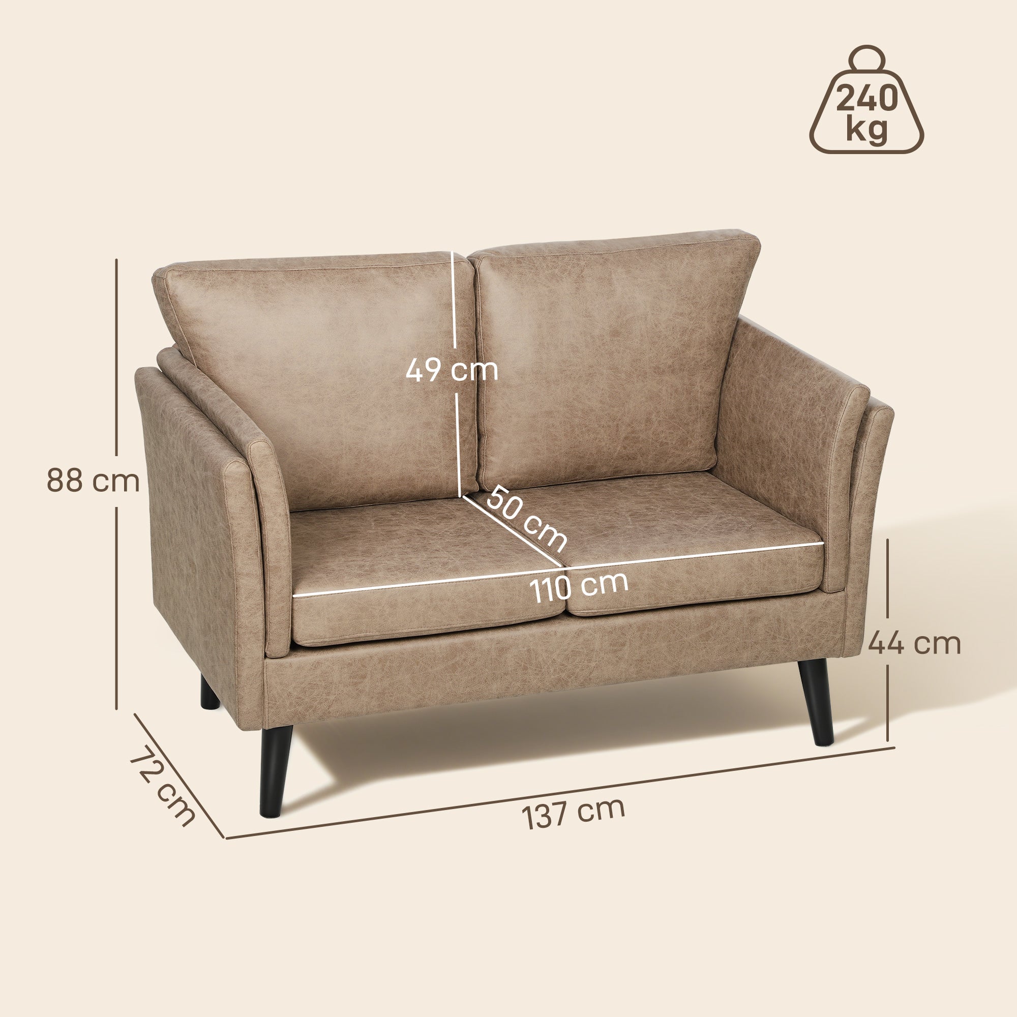 Kozy - Two-Seater Leathaire Sofa - Light Brown