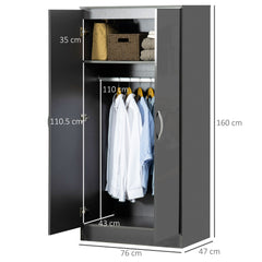 Kozy High Gloss Wardrobe, 2 Door Wardrobe with Hanging Rod and Storage Shelf, Clothes Storage Organizer with Anti-tipping Design for Bedroom, Grey