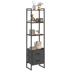 HOMCOM Industrial Bookcase 4-Tier Storage Shelf with 2 Fabric Drawers and Metal Frame for Living Room, Bedroom, Rustic Brown | Aosom UK