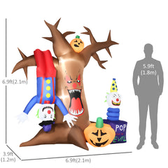 Kozy 7ft Inflatable Halloween Ghost Tree with Upside-down Clown Pumpkins, Blow-Up Outdoor LED Display for Lawn, Garden, Party