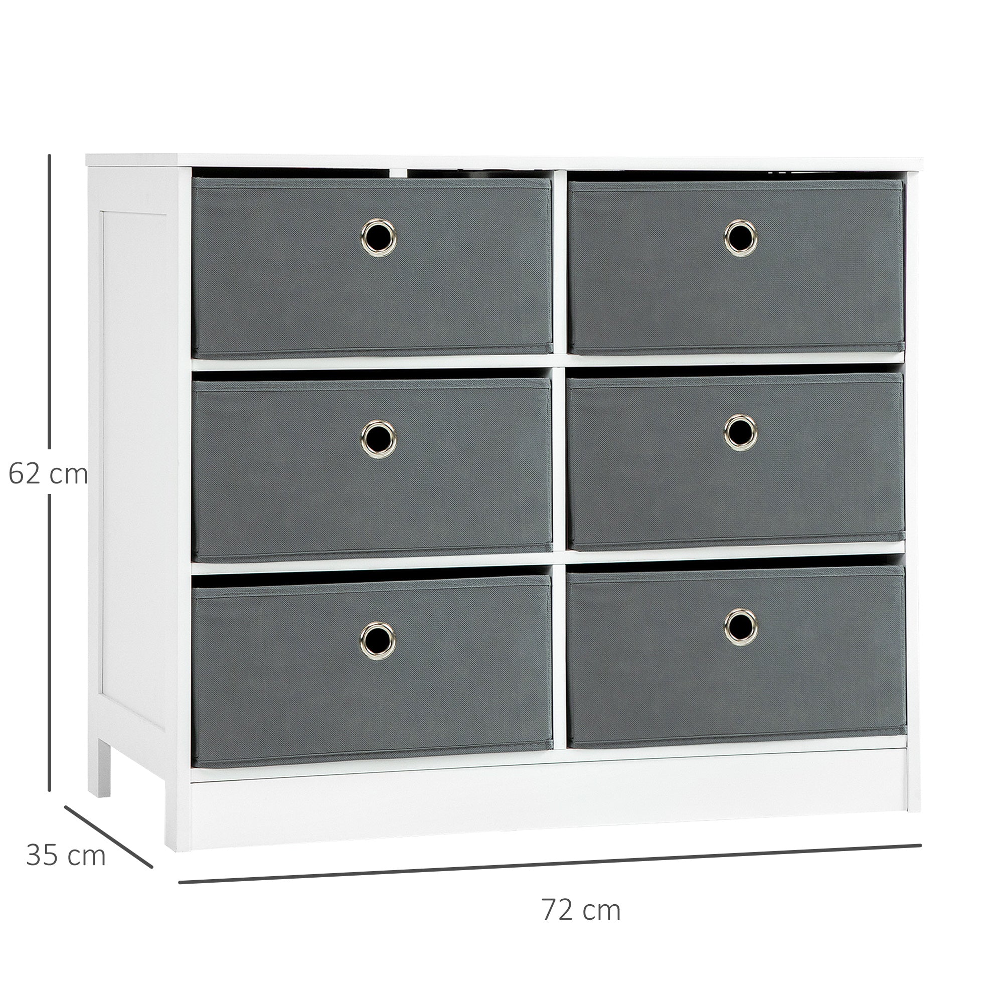 Kozy Chests of Drawer, Fabric Dresser Storage Cabinet with 6 Drawers for Bedroom, Living Room and Hallway, White and Grey